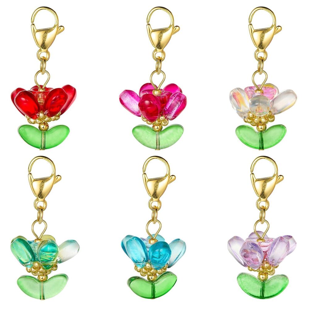 8826 6 Pcs Enamel Flower Charms for Jewelry Making with Alloy Lobster Claw